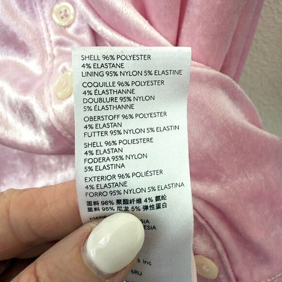 FREE PEOPLE Velvet Ruched Mini Dress Pink Collared Long Sleeve Bodycon XS Y2K - Picture 7 of 7